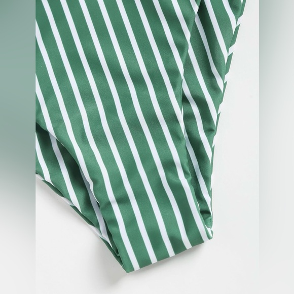 NWT ZAFUL Tie Back Bralette Bikini Set High Cut White Green Stripe XL - Picture 6 of 13